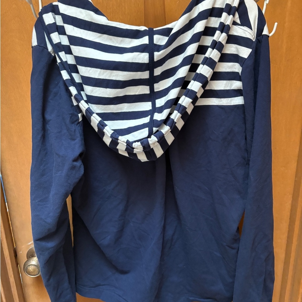 Sport Savvy Navy White Striped Full Zip Hoodie Jacket Women’s XL - Picture 2 of 3